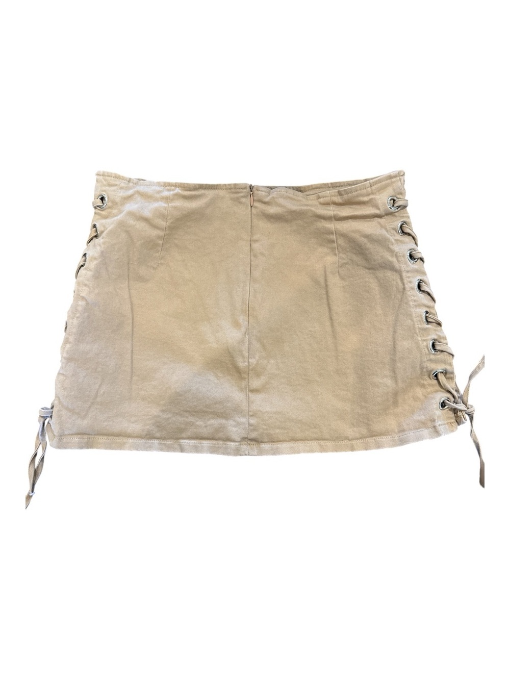 French Kiss Beige Lace-Up Side-Tie Mini Skort
